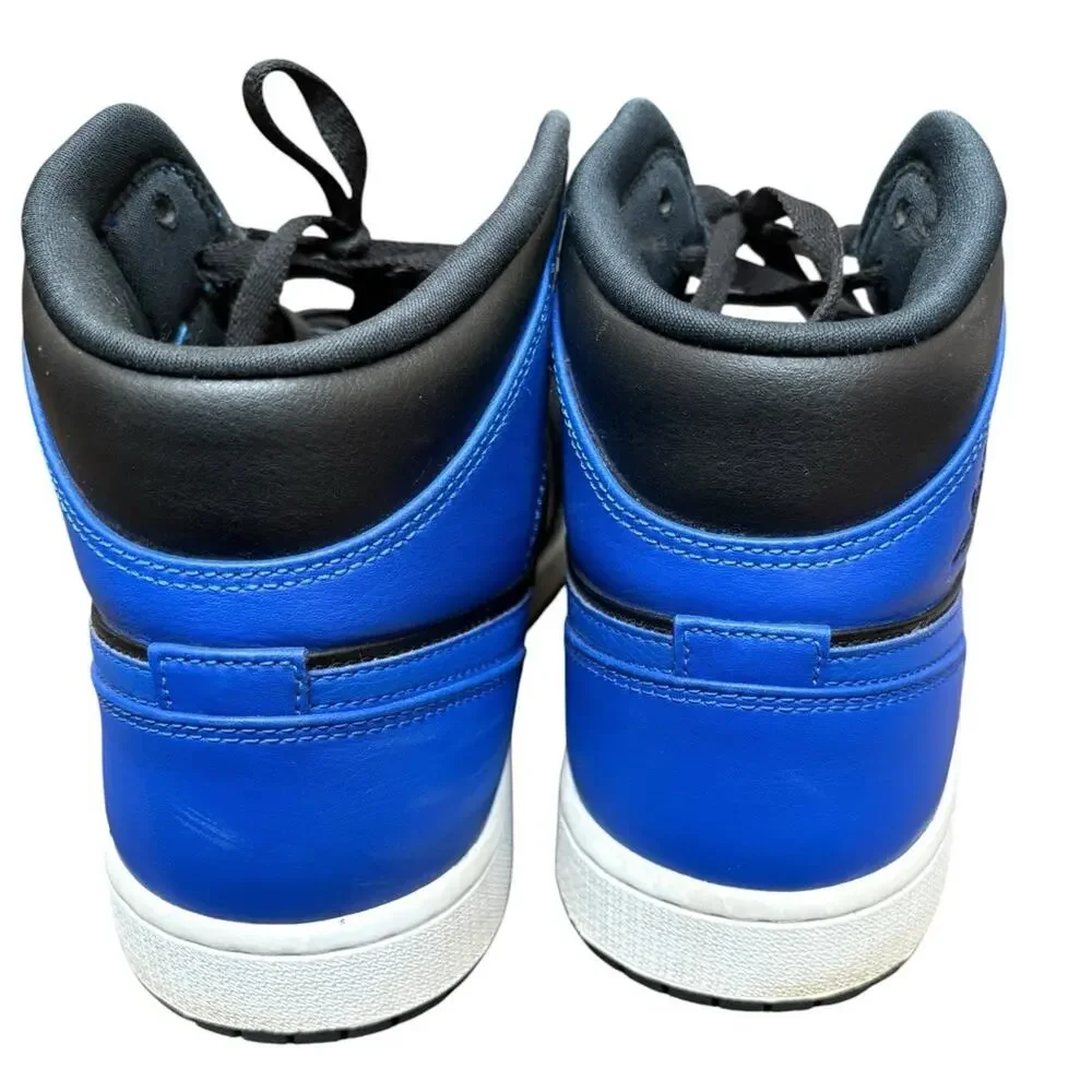 Nike Air Jordan 1 Mid Black Royal Tumbled Leather Mens 10 Shoes 554724-077 Box